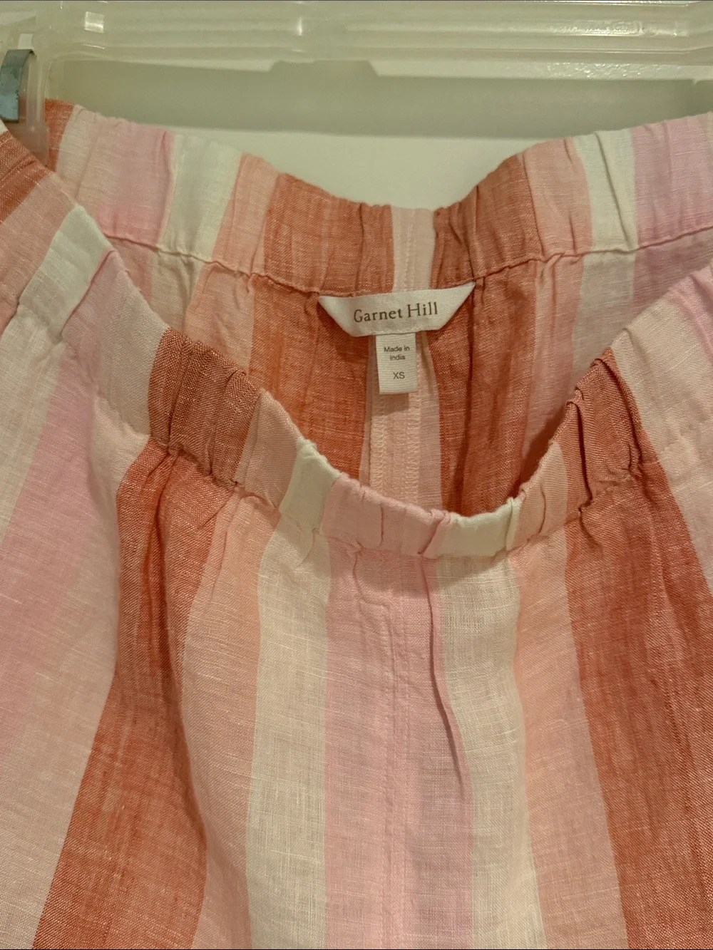 Garnet Hill Striped Linen Cami, Shorts w/Pockets Pink & Coral